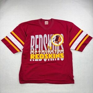 Vintage Washington Redskins Team Rated Shirt XL Burgundy V-Neck Made in USA 90s